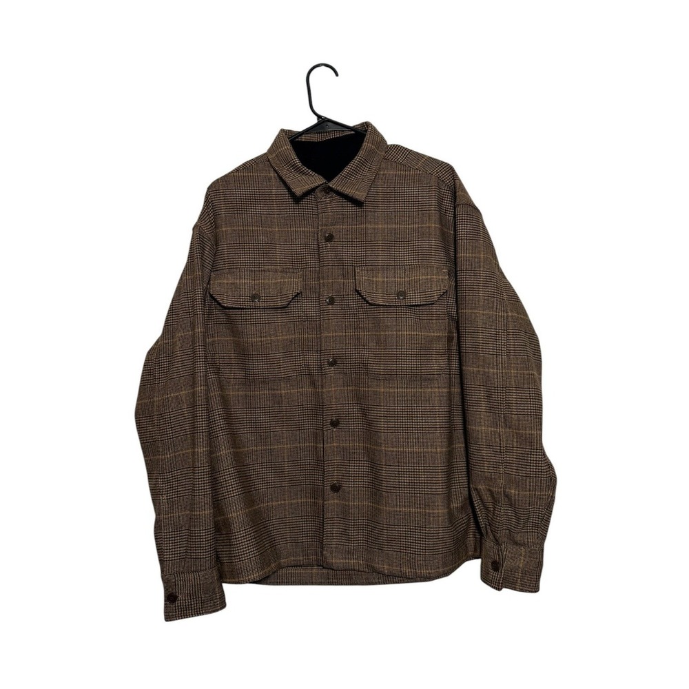 American Eagle Wool Blend Button Up Overshirt Brown Plaid Flannel Shacket Size M